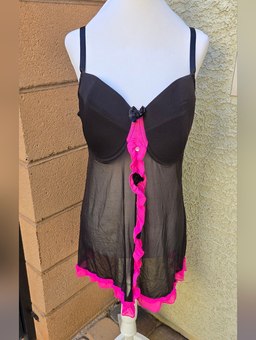 Smart & Sexy Black & Hot Pink Sheer Babydoll Chemise